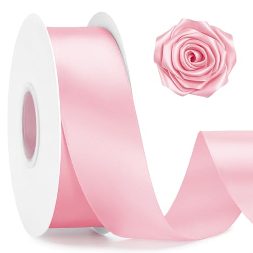 KINGLAKE Double Faced Light Pink Satin Ribbon - 1-1/2 Inch x 50 Yards - color: Pink