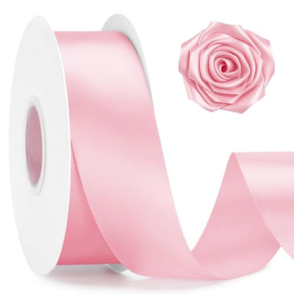 KINGLAKE Double Faced Light Pink Satin Ribbon - 1-1/2 Inch x 50 Yards - color: Pink