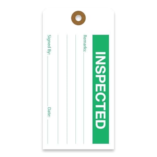 Tags 4 Less Production Quality Control Hang Tags – Equipment Preventative Maintenance Labels, for Easy Record-Keeping for Inventory Status (Inspected, Pack of 100) - color: Inspected