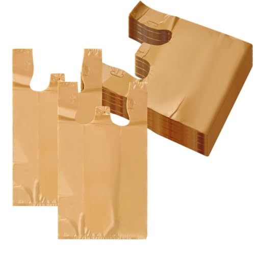 ROYALNA Plastic T shirt Grocery shopping bags (12" x 6.5" x 21") Reusable and Disposable for Restaurants, Convenience Stores, Food, Supermarket (Plain Beige, 1000)