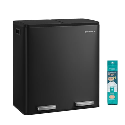 SONGMICS Trash Can, 2 x 8 Gallon (2 x 30 L) Double Compartment - color: Black, size: 2 x 8 Gal.