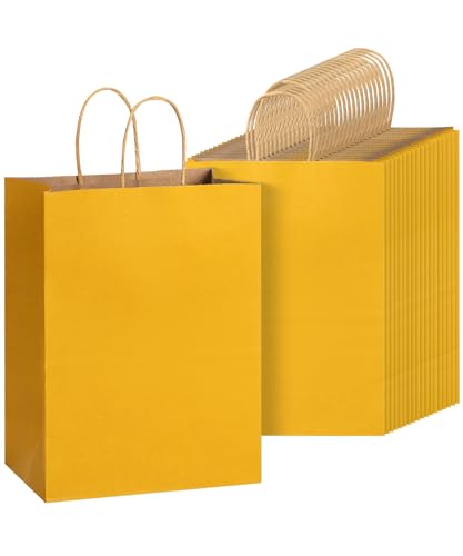 Mr. Pen- Paper Gift Bags with Handles, 32 Pack, 7.6" x 4.7" x 10.6" - color: Yellow, size: 32 Pack