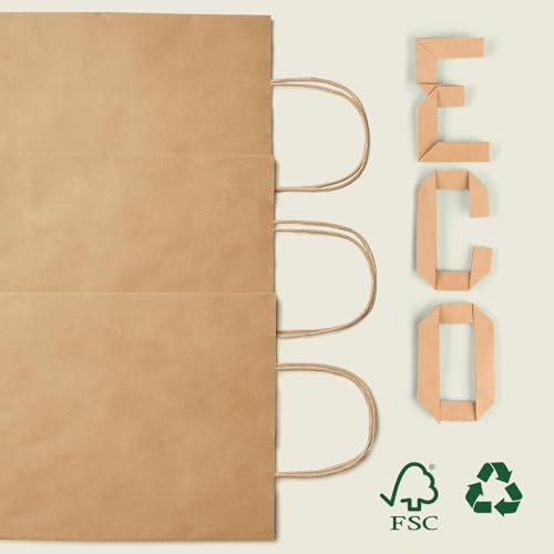 MESHA Brown Kraft Paper Bags 10x5x13 Inch 100Pcs Gift Bags with Handles - color: Brown 10x5x13 Inch, size: 1 Count (Pack of 100)