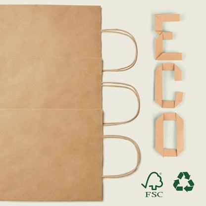 MESHA Brown Kraft Paper Bags 10x5x13 Inch 100Pcs Gift Bags with Handles - color: Brown 10x5x13 Inch, size: 1 Count (Pack of 100)