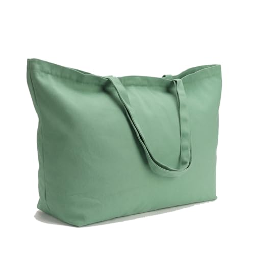 Large Canvas Tote Bag Reusable Extra Big Grocery Bags - color: Mint Green With Zipper