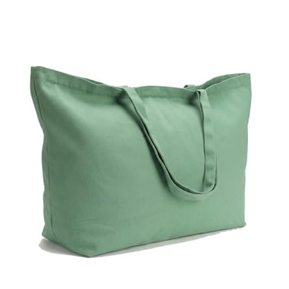 Large Canvas Tote Bag Reusable Extra Big Grocery Bags - color: Mint Green With Zipper