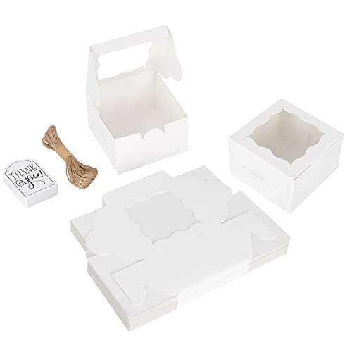 KPOSIYA 20 Pcs White Bakery Boxes with Window Individual Cupcake Boxes 4x4x2.5 Inches Cookie Boxes Kraft Paper Brown Gift Box for Pastries, Cookies, Pie, Donuts, Macaroon(White,20) - color: White, size: 20