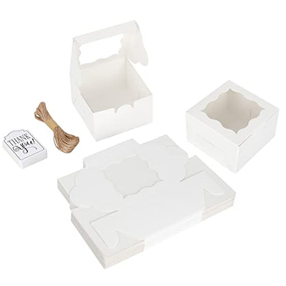 KPOSIYA 20 Pcs White Bakery Boxes with Window Individual Cupcake Boxes 4x4x2.5 Inches Cookie Boxes Kraft Paper Brown Gift Box for Pastries, Cookies, Pie, Donuts, Macaroon(White,20) - color: White, size: 20