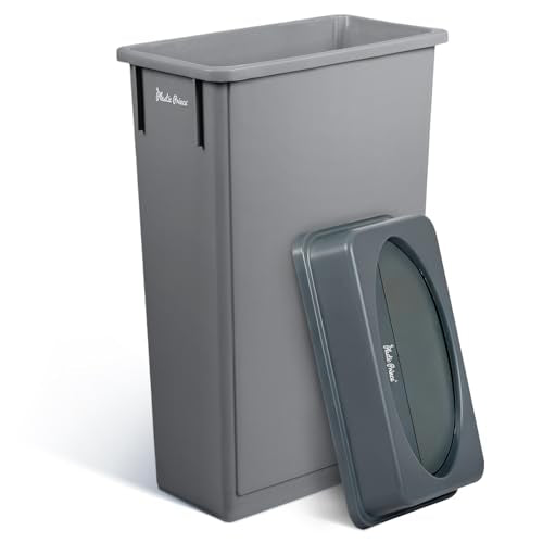 PLASTIC PRINCE 23 Gallon Slim Trash Can with Swing Lid Commercial Gray Rectangular Garbage Can with Drop Shot Lid Waste Bin with Double Flip Top for Restaurant Home Kitchen Office - style: Gray Trash Can with Swing Lid