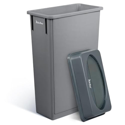 PLASTIC PRINCE 23 Gallon Slim Trash Can with Swing Lid Commercial Gray Rectangular Garbage Can with Drop Shot Lid Waste Bin with Double Flip Top for Restaurant Home Kitchen Office - style: Gray Trash Can with Swing Lid