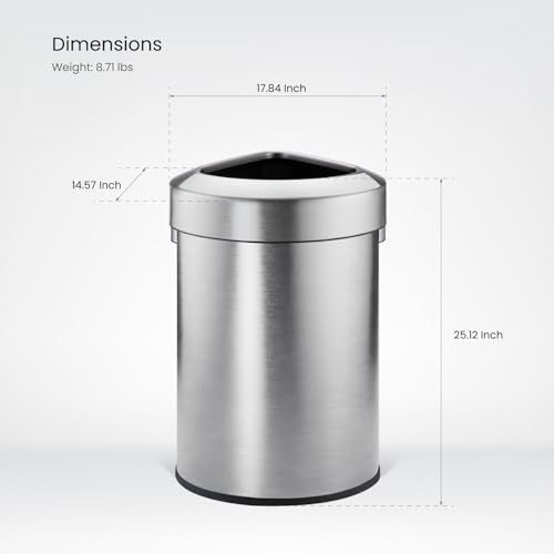 Home Zone Living 16 Gallon Commercial Trash Can with Removable Open Top Lid - color: Brushed Silver, size: Triangular