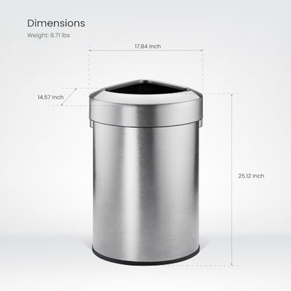 Home Zone Living 16 Gallon Commercial Trash Can with Removable Open Top Lid - color: Brushed Silver, size: Triangular