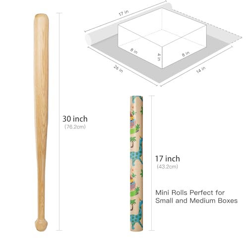 RUSPEPA Dinosaur Wrapping Paper Birthday Boy, Mini Roll, Kraft Wrapping Paper with Dinosaur and Cakes Pattern Designs, Gift Wrap for Kids, Birthday, Party and Holiday, 17 in x 16.4 ft - color: Dinosaur and Cake, size: 17 in x 16.4 ft