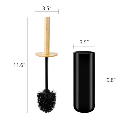Black Toilet Bowl Brush and Holder Set,Cute Rv Bamboo Cleaner Scrubber - color: Black 1p