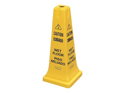 Rubbermaid Commercial Products Heavy-Duty Multilingual Caution/Warning Wet Floor Safety Cone for Restaurant/Grocery Store/Office/Facility/High-Traffic Area, Tall/Durable, 25", Yellow