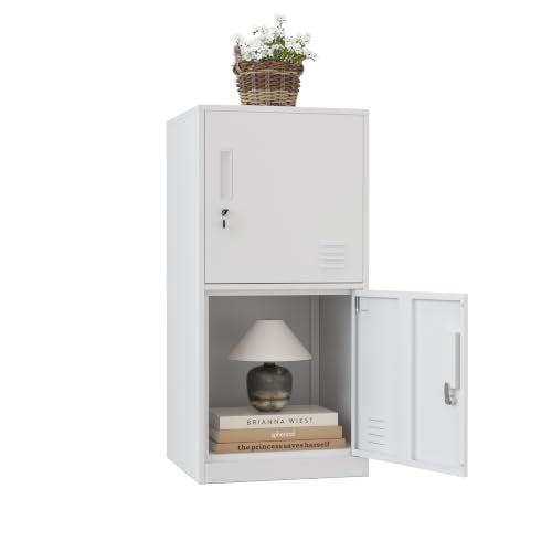 2 Door Metal Vertical Storage Locker for Kids Bedroom, Children Room, School, Office, Home,Stackable Steel Storage Cabinet for Toys, Sports Equipment,Anti-Tilting Device. (2D, White) - color: White, style: 2D