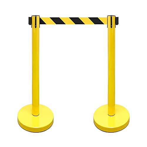 VIP Crowd Control Retractable Belt Stanchion Queue Safety Barrier Set, 36" Ht, 78" Belt (2 YEL Posts Black/Yellow Belt) - color: 2 YEL Posts Black/Yellow Belt