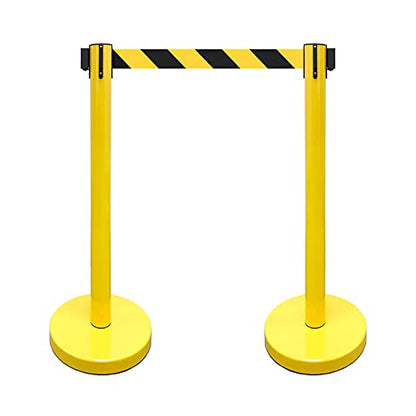 VIP Crowd Control Retractable Belt Stanchion Queue Safety Barrier Set, 36" Ht, 78" Belt (2 YEL Posts Black/Yellow Belt) - color: 2 YEL Posts Black/Yellow Belt