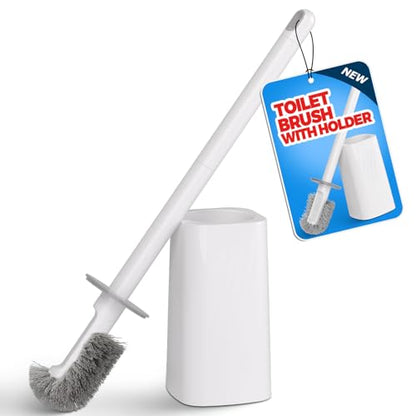 FORASTO Toilet Bowl Brush and Holder Set - Toilet Scrubber Brush,Cleaning Brush,Bathroom Decor,Household Essentials,Cleaning Supplies,White