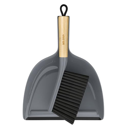 MR.SIGA Dustpan and Brush Set, Bamboo Handle, Gray, 1 Set - color: Gray