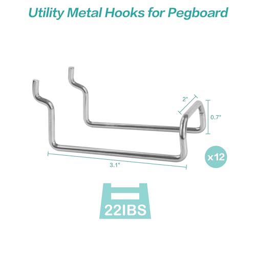 Square Pegboard Hooks 12pcs Dual-Brace Flat L Racks Peg Board (Silver) - color: Silver