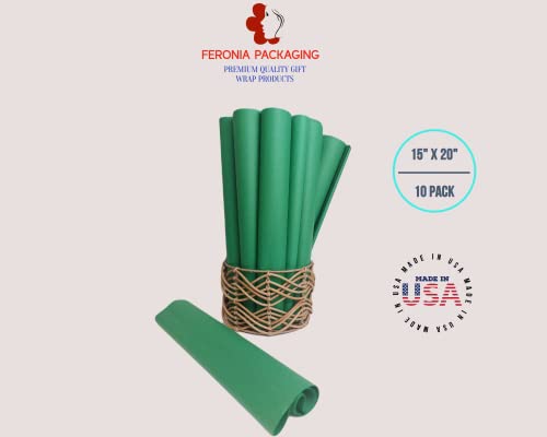 Festive Green Tissue Paper Squares, Bulk 10 Sheets, Premium Gift Wrap and Art Supplies for Birthdays, Holidays, or Presents by Feronia packaging, Large 15 Inch x 20 Inch Made in USA - color: FestiveGreen