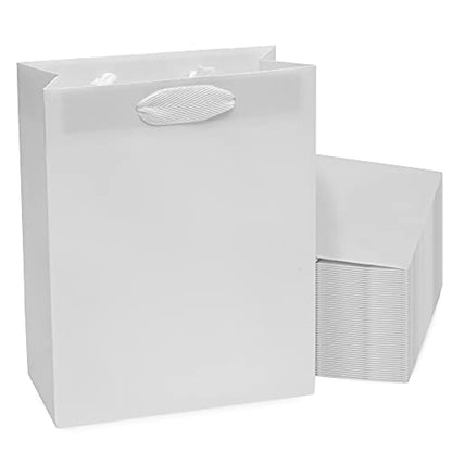 Prime Line Packaging White Gift Bags with Handles, Paper Shopping Bags for Small Business, Boutique, Events, Merchandise, Events, Bulk, 8x4x10, 300 Pack