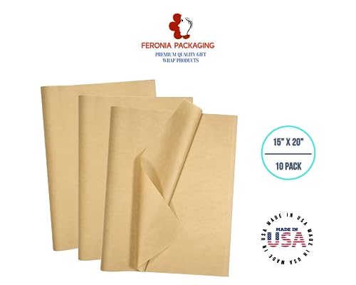 Gift Wrap Tissue Paper 10 Sheets, Premium Gift Wrap and Art Supplies for Birthdays, Holidays, or Presents by Feronia packaging, Large 15 Inch x 20 Inch Made in USA (Solid Kraft) - color: Solid Kraft