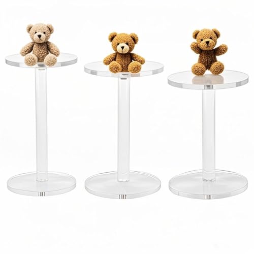 3 Pack 4 " Dia Acrylic Display Riser Jewelry Watches Round Pedestal Flower- Stand Small Figure Holder for Kitchen, Dining Room, Living Room Furniture
