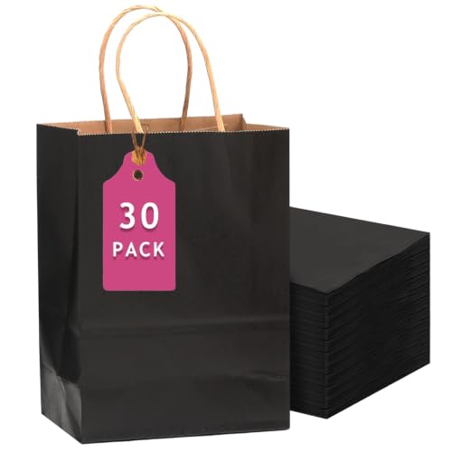 qiqee 30-Packs Black Gift Bags with Handles Bulk 13''x5 x10 Large Size Kraft Party Paper Bags - size: Large-30 count