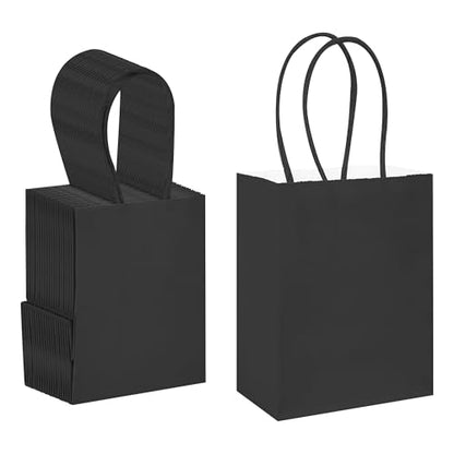DjinnGlory 60 Pack Tiny Mini Black Paper Gift Party Goodie Bags with Handles Bulk 6.3 x 4.7 x 2.75 Inch for Halloween Birthday Favors Treats, DIY Crafts, Small Business Merchandise Kraft Bags - color: Black