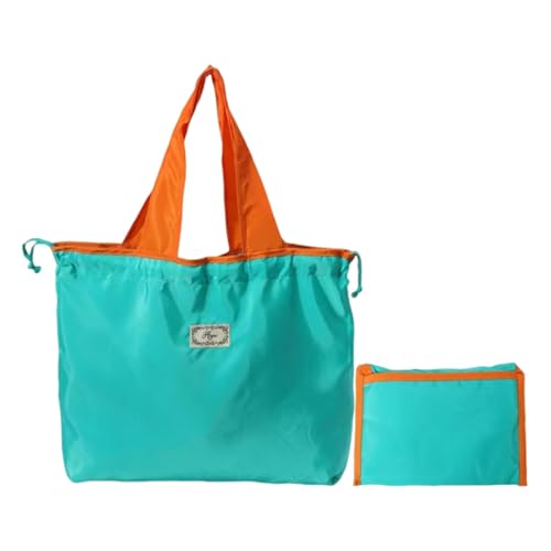 Reusable Drawstring Tote Bag for Shopping Travel and Grocery Lightweight Compact Eco Friendly and Foldable Design - color: Lake Blue Medium
