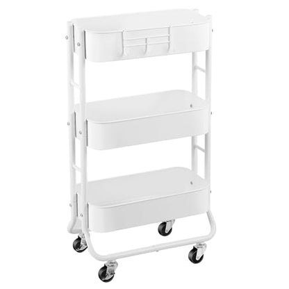 MAX Houser Slim 3-Tier Rolling Utility Cart with Extra Hook, White - color: White, size: 3-Tier Narrow Cart
