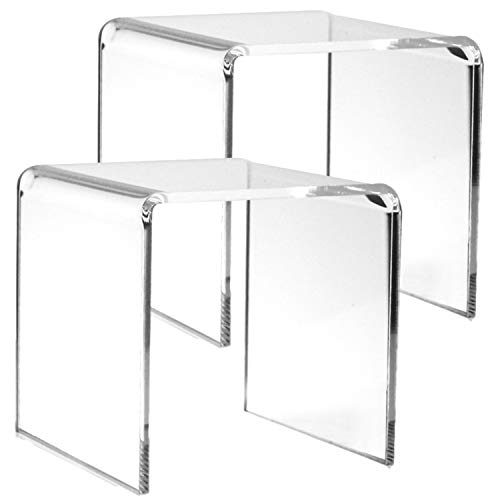 Clear Acrylic Display Stands Set of 2 - 4 Inch Tall U-Shaped Display Risers - Tabletop Display Stands for Collectibles, Jewelry, Retail Displays, Cupcakes, Craft Shows, Weddings & Home Décor