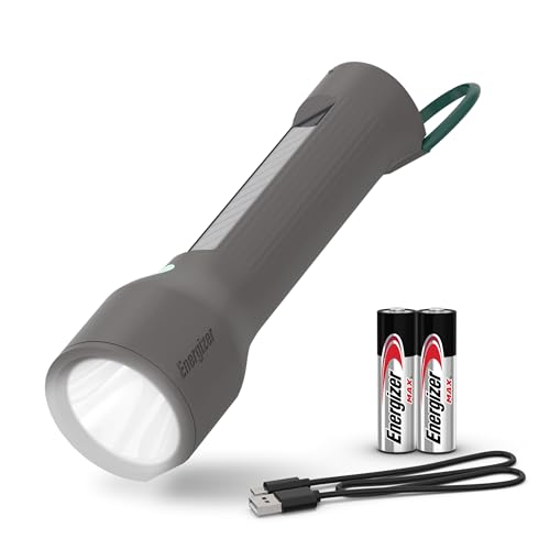 Energizer S-600 LED Flashlight Rechargeable Solar and AA Battery Power Options, Super Bright IPX4 Water Resistant Flashlights High Lumens for Emergencies, Outdoors, DIY