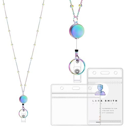 Stainless Steel Badge Lanyard with 2 Waterproof Id Holders, Blue - color: Bright Blue