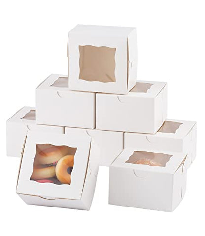 100Pcs Paper Cookie Boxes With Window Small Bakery Boxes 4x4x2.5 Inches Mini Cake Boxes For Pastries,Cupcakes,Desserts,Donuts,Chocolate Strawberries,Candy,Treat Boxes(4 * 4 * 2.5,White) - color: White