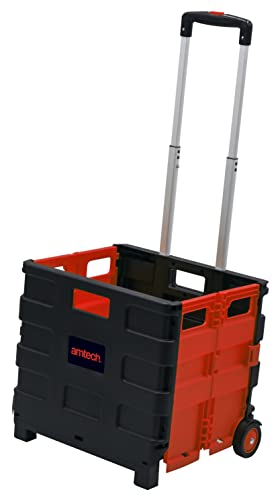 Amtech - Folding Shopping Trolley on Wheels, Easy to Assemble, Collapsible for Easy Transport in Car Boot, Great for Tools, Groceries, and Heavy Loads, Lightweight, Sturdy (25kg Capacity)