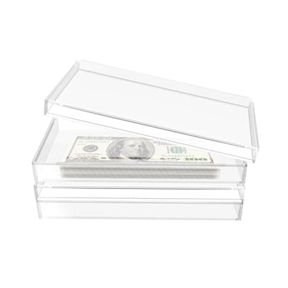 2 PCS Clear Acrylic Cash Box, Acrylic Money Storage Box Holder Organizer for Cash, Cash Organizer, Single Row Currency Cash Tray Storage Box Holder Organizer for Money, 7 x 3.7 x 1.3 Inch
