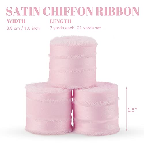 Keypan Pink Frayed Satin Chiffon Ribbon, 1.5 Inches, 21 Yards - color: Pink
