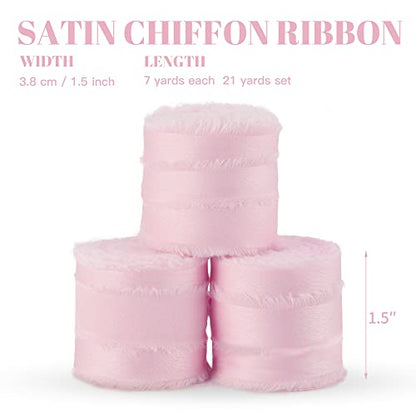 Keypan Pink Frayed Satin Chiffon Ribbon, 1.5 Inches, 21 Yards - color: Pink