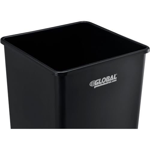 Global Industrial Square Plastic Garbage Can, 35 Gallon Capacity, Black - color: Black