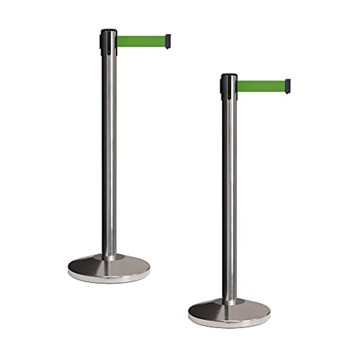 CCW Retractable Belt Barrier Stanchions, 2-Pack, 7.5 Ft Green Belt, RBB-100 - color: Green, size: 7.5 Foot