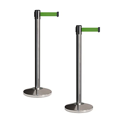CCW Retractable Belt Barrier Stanchions, 2-Pack, 7.5 Ft Green Belt, RBB-100 - color: Green, size: 7.5 Foot