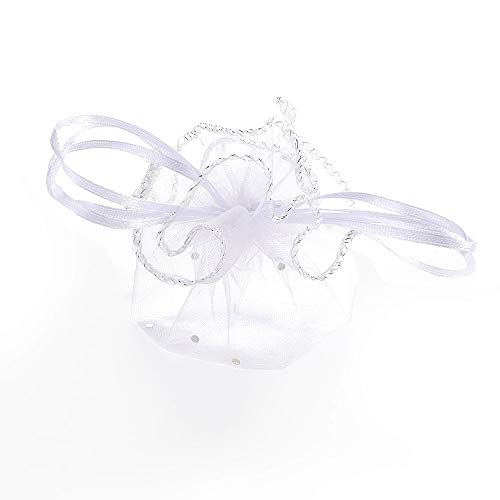 100Pcs White Organza Tulle Circles with Drawstring, Round Organza Bags Jewelry Candy Pouch Christmas Wedding Party Favor Gift Bags - color: White