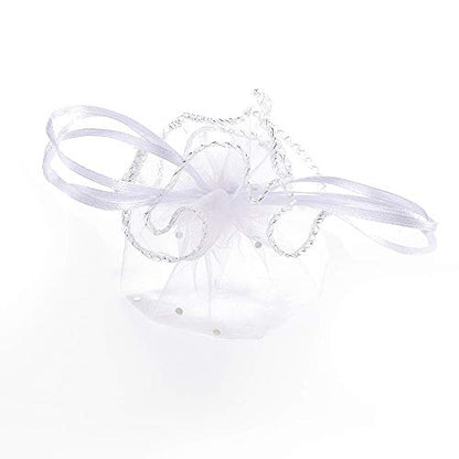 100Pcs White Organza Tulle Circles with Drawstring, Round Organza Bags Jewelry Candy Pouch Christmas Wedding Party Favor Gift Bags - color: White