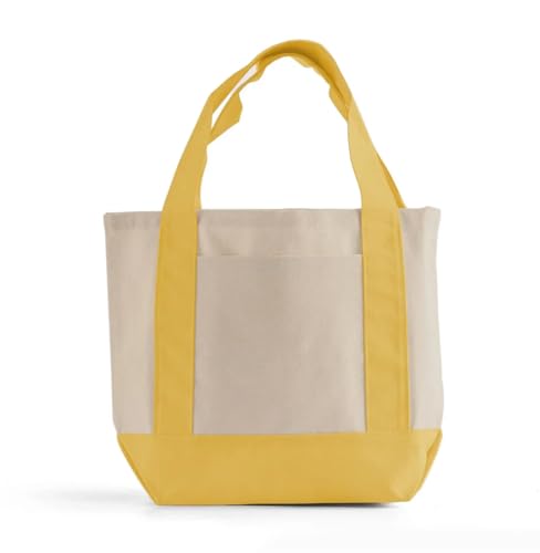 TBF 12 Pack Mini Iconic Canvas Shopping Bags with Gusset – Reusable Eco-Friendly Tote Bags with Handles - color: Yellow