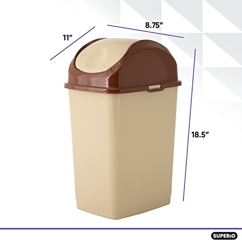 Superio Medium Trash Can with Lid 4.5 Gallon Plastic Swing Top Garbage Can Slim Waste Bin for Under Sink/Cabinet, Laundry Room, Kitchen, Office, Bedroom, Bathroom, College Dorm, 18 Qt, Beige - size: 4.5 Gallon, style: 1 Pack