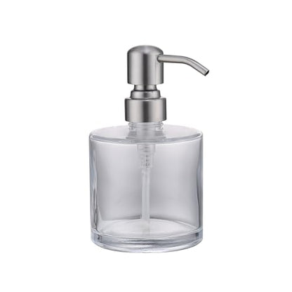 Clear Glass Soap Dispenser with Rust Proof Stainless Steel Pump, Brushed Nickel Refillable Liquid Hand Soap Dispenser for Bathroom, Kitchen (11Oz, Round) - color: Brushed Nickel, size: 11 oz Round