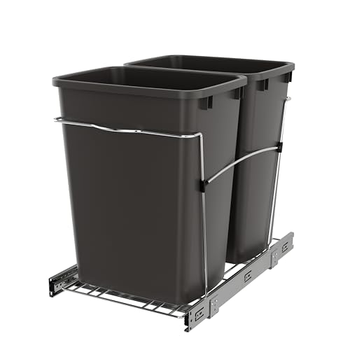 Rev-A-Shelf RV-18KD-13C-S Double Pullout Trash Can for Kitchen Cabinets 35 Quart Garbage Recycling Bin on Full Extension Slides, Gray - color: Dark Gray